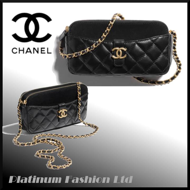 25A◆エレガント【CHANEL】チェーン&ジッパー付き phone holder