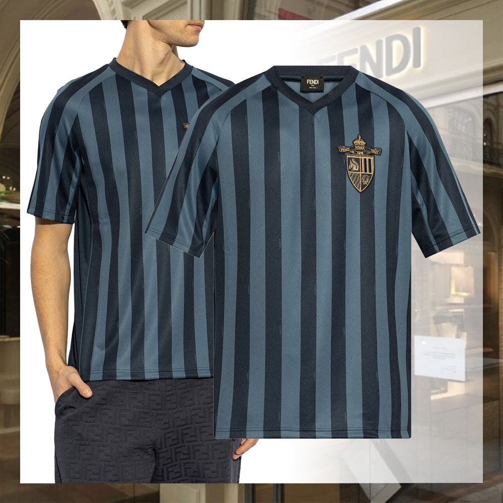 FENDI FENDI NAVY BLUE T-SHIRT WITH LOGO シンプルTシャツ ロゴ