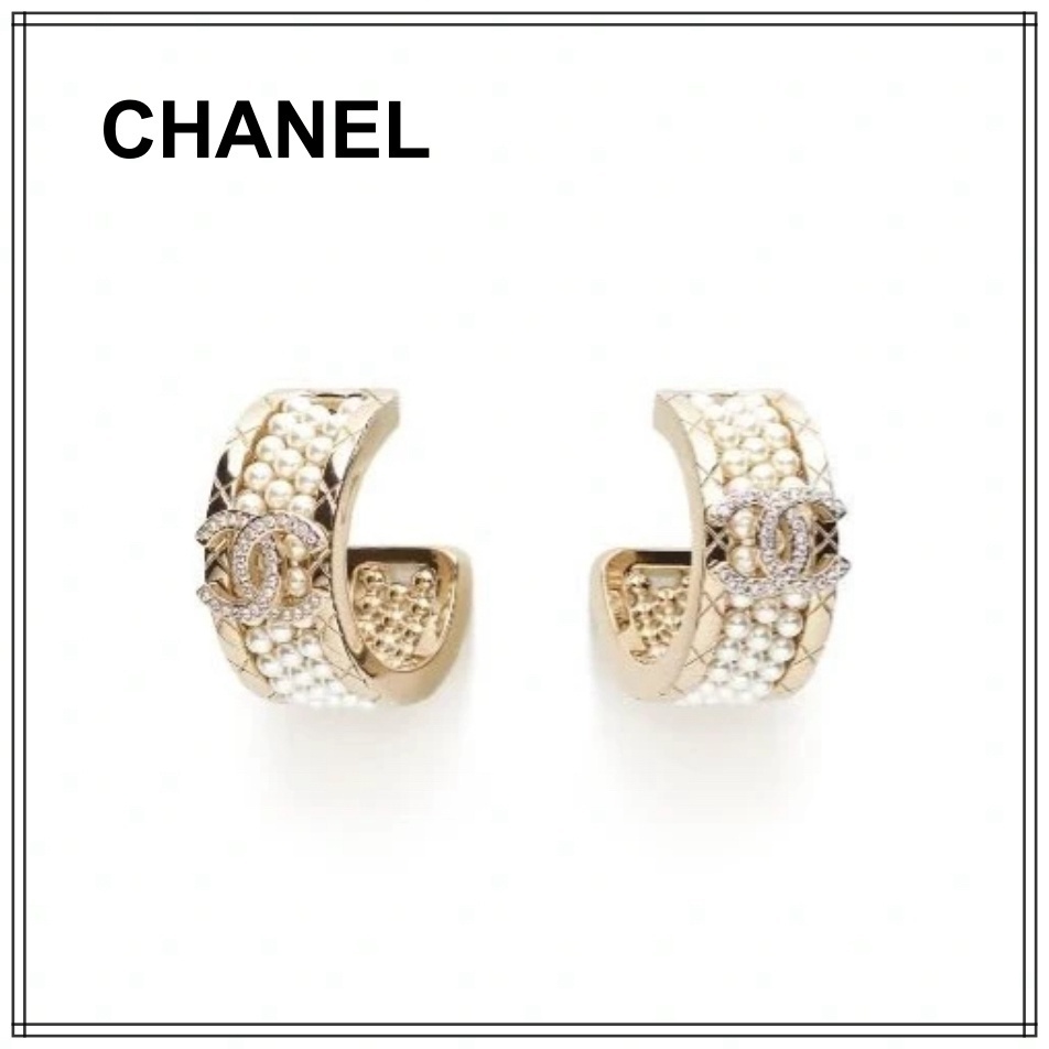 エレガント【CHANEL】フープピアス パール×ゴールド CCロゴ