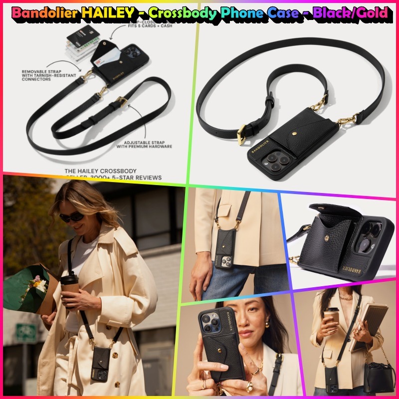 ★Bandolier★HAILEY - Crossbody iPhone Case★Black/Gold