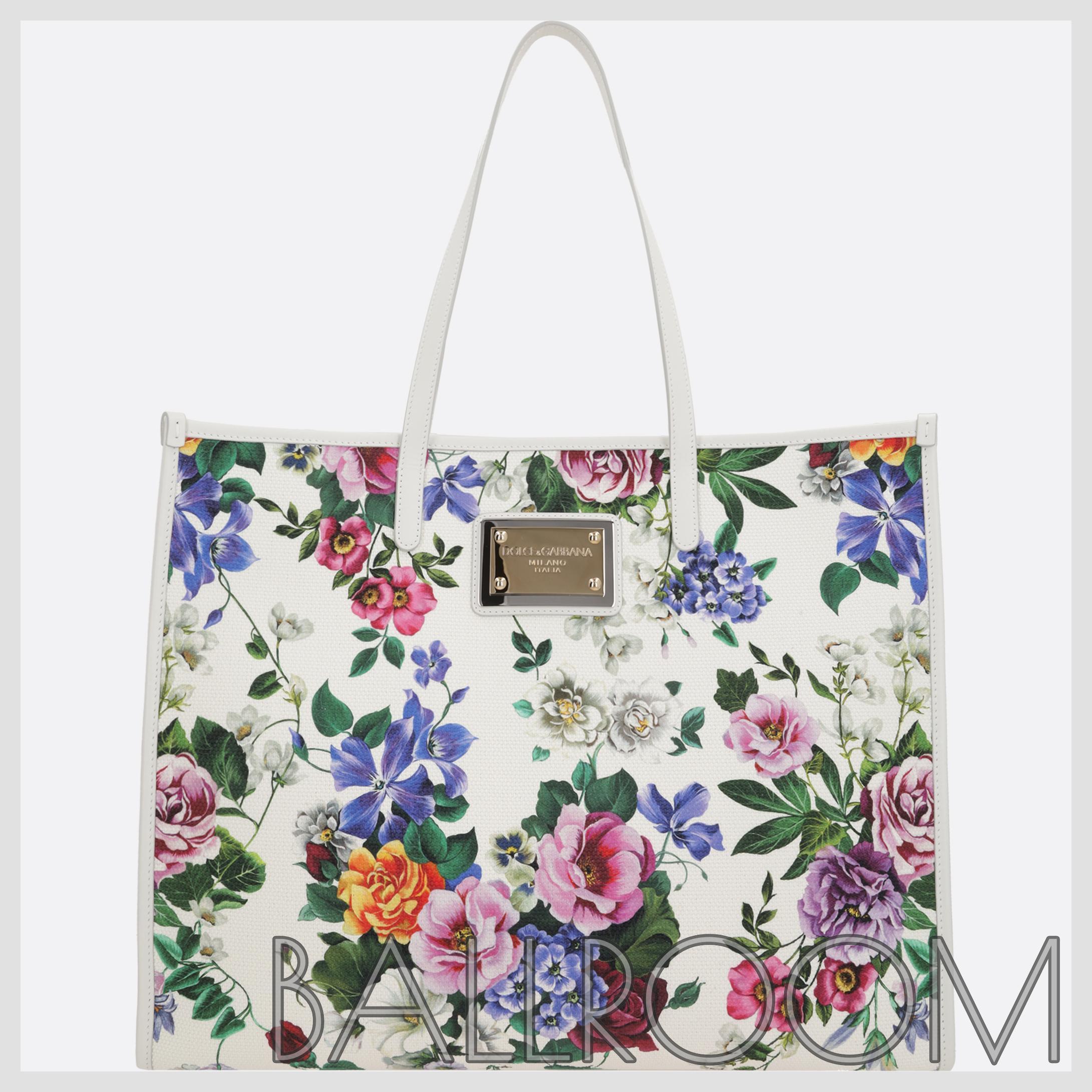 トートバッグ DOLCE & GABBANA FLORAL PRINT CANVAS LARGE SHOPPING BAG