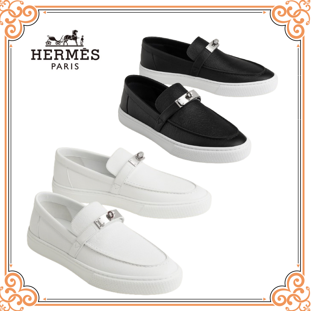 型押しレザーが高級感を演出♪【HERMES】レザーモカシンシューズ