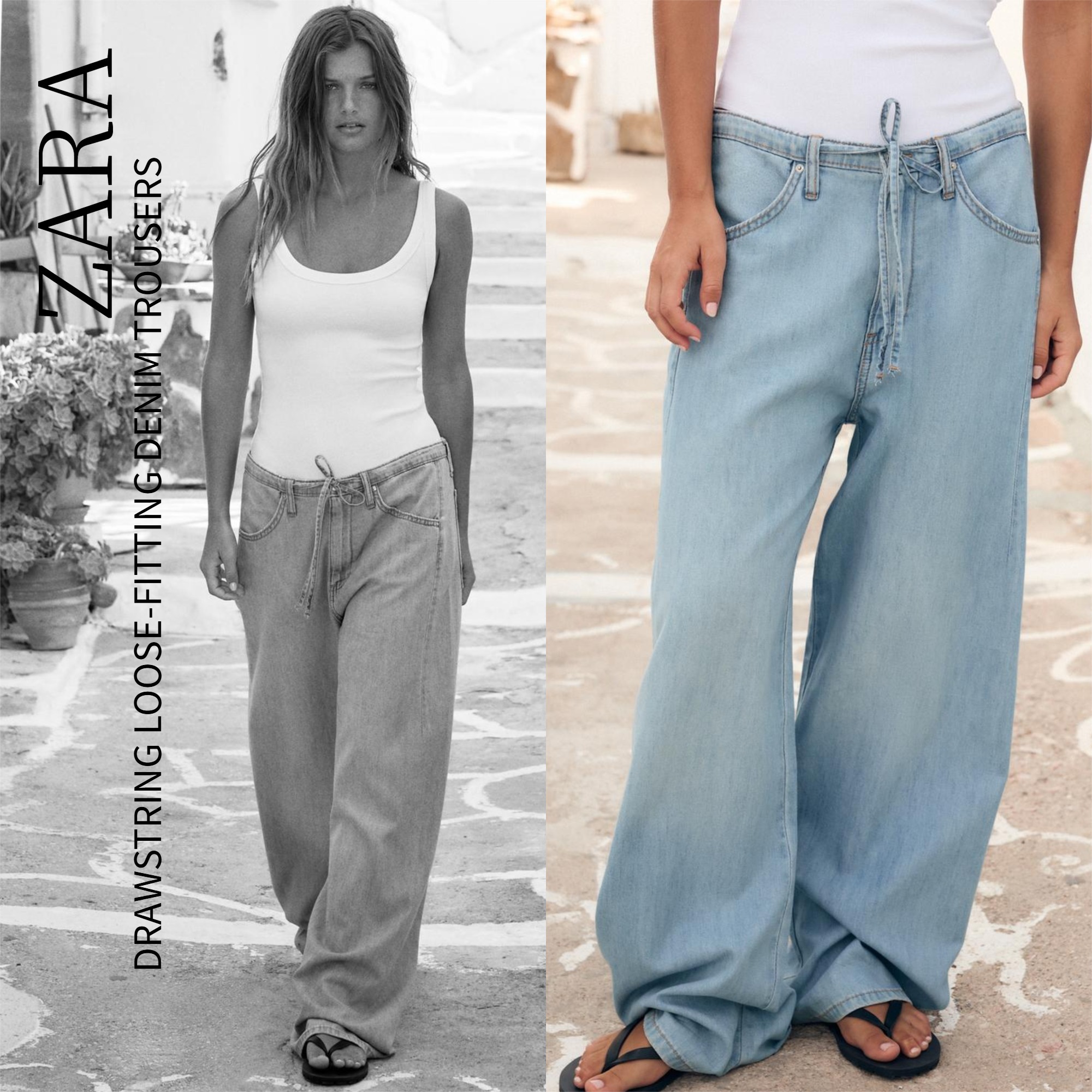 ZARA【NEW】DRAWSTRING LOOSE-FITTING DENIM TROUSERS