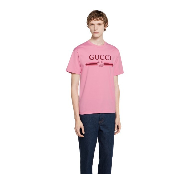 GUCCI《プリントコットンジャージーTシャツ》ピンク DHL 直営店