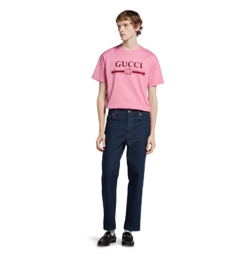GUCCI《プリントコットンジャージーTシャツ》ピンク DHL 直営店