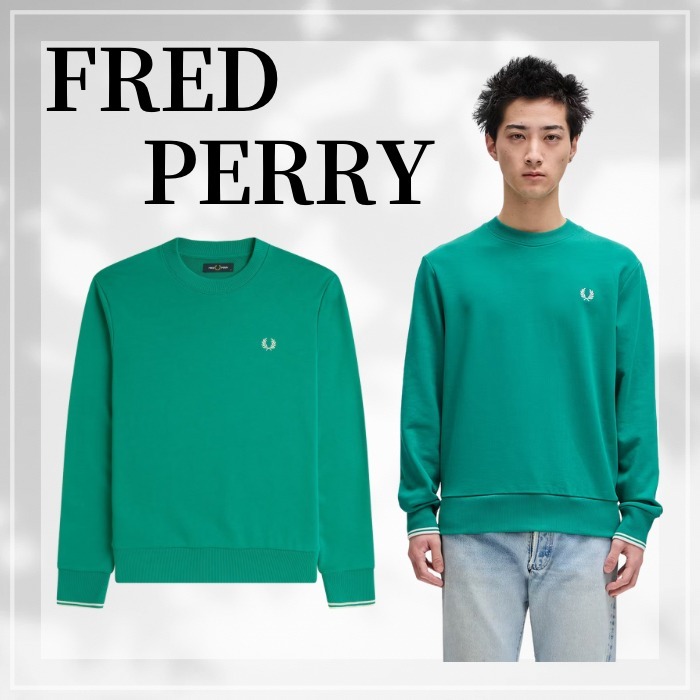 FRED PERRY☆ Crew Neck Sweatshirt LABEL GREEN