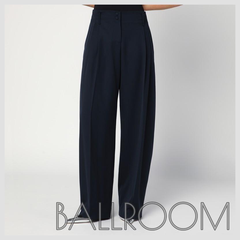 パンツ ALEXANDER MCQUEEN WIDE NAVY BLUE WOOL TROUSERS