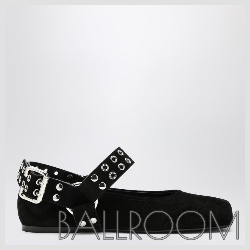 バレエシューズ ALAIA BLACK SUEDE FLAT BALLERINA BIKER