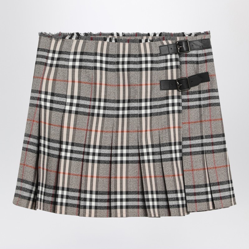 【関税&送料込】Burberry Grey Wool Kilt Skirt With Check Pat
