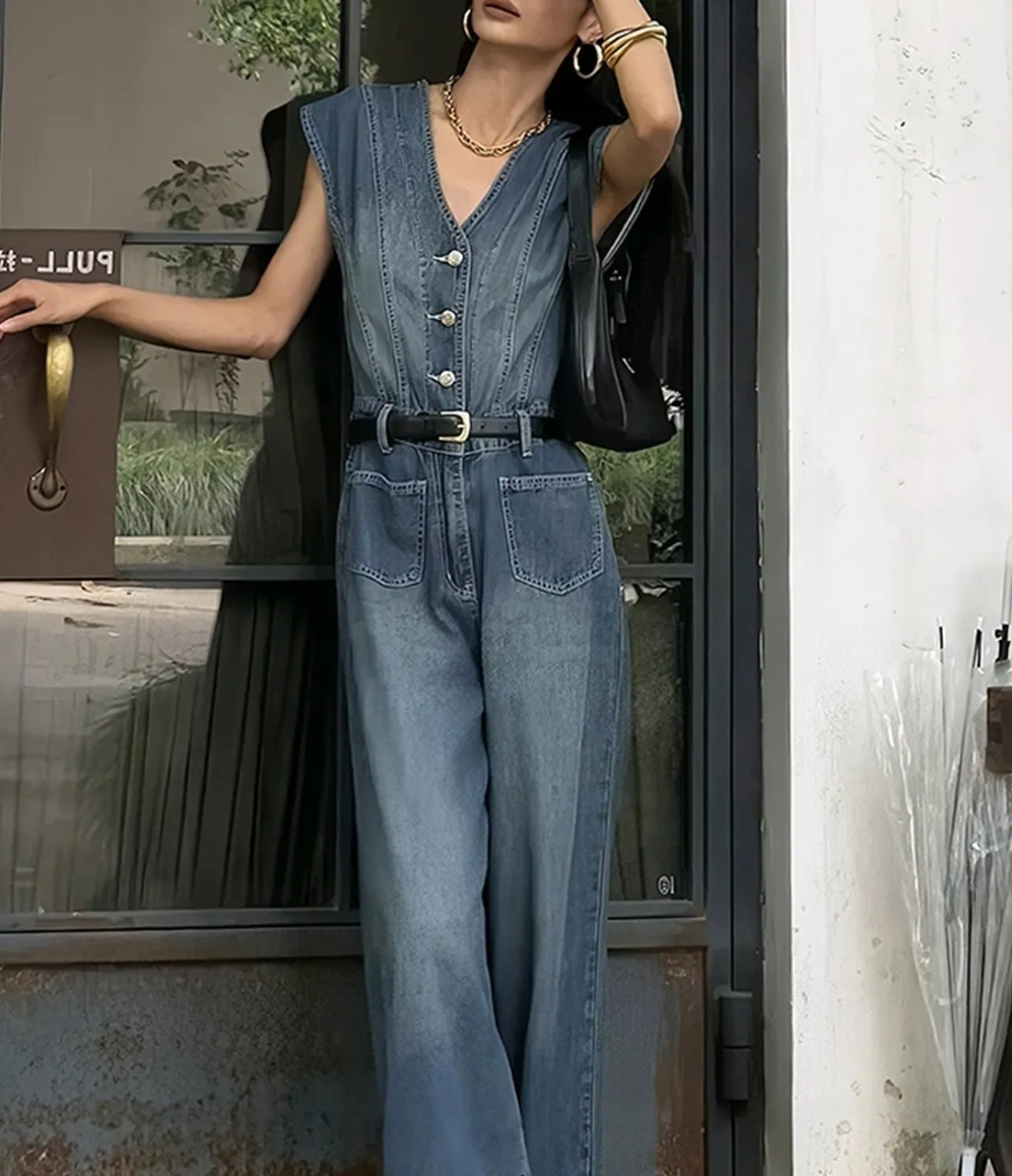 レトロ 大人カジュアル デニム ジャンプスーツ パンツ 韓国