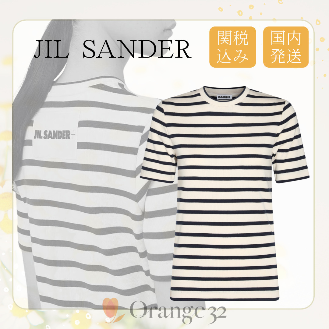 【JIL SANDER】ロゴ コットン クルーネック ボーダー Tシャツ