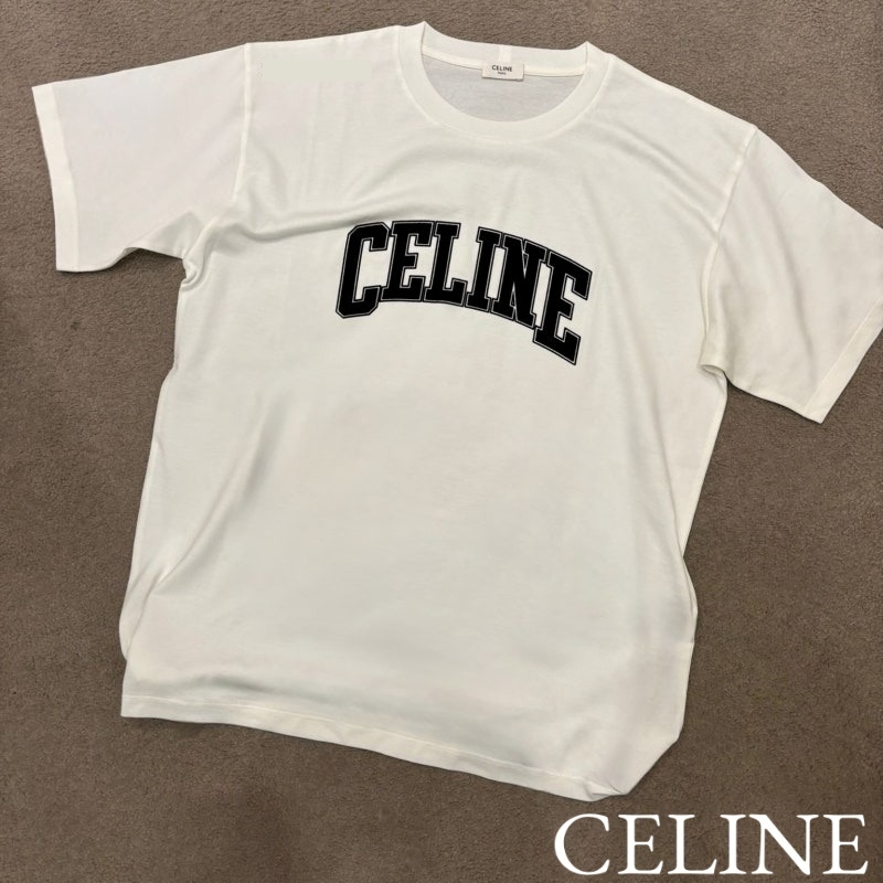 CELINE カレッジ風ロゴ コットンジャージー ルーズ Tシャツ