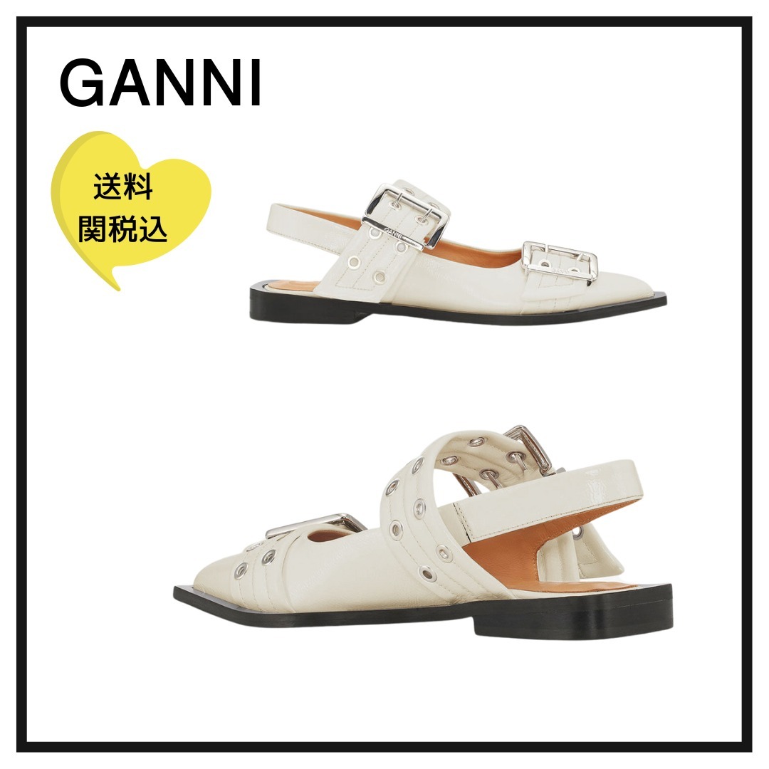 【GANNI】アイボリーフェミニンバックルバレリーナ 関税 送料込
