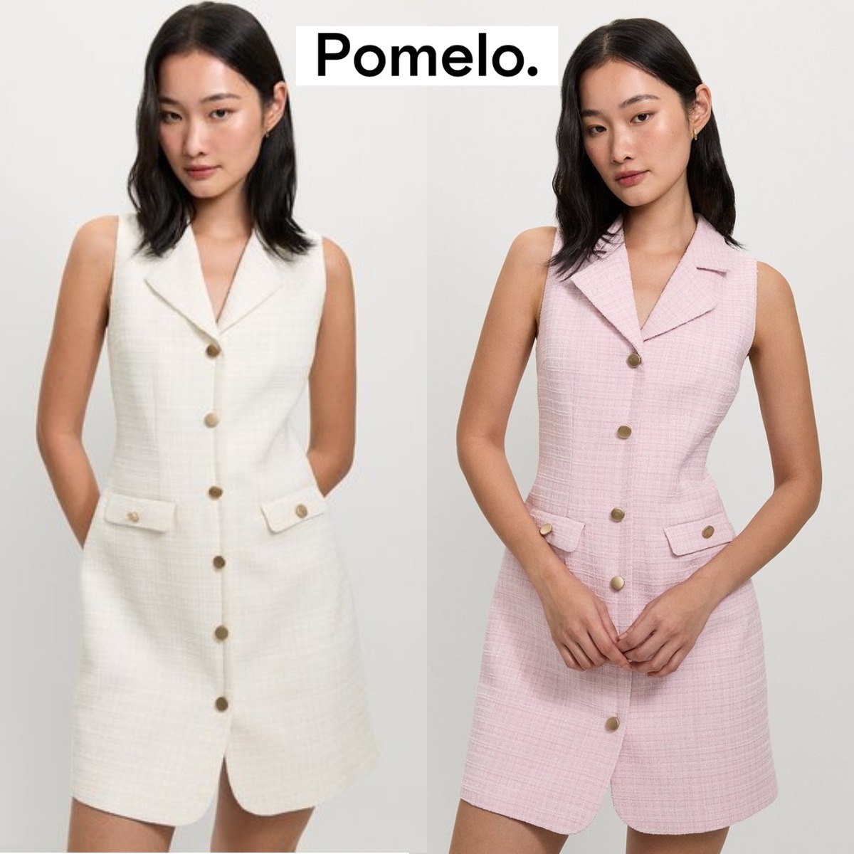 【Pomelo】ツイード カラー ドレス 襟付き ミニワンピース