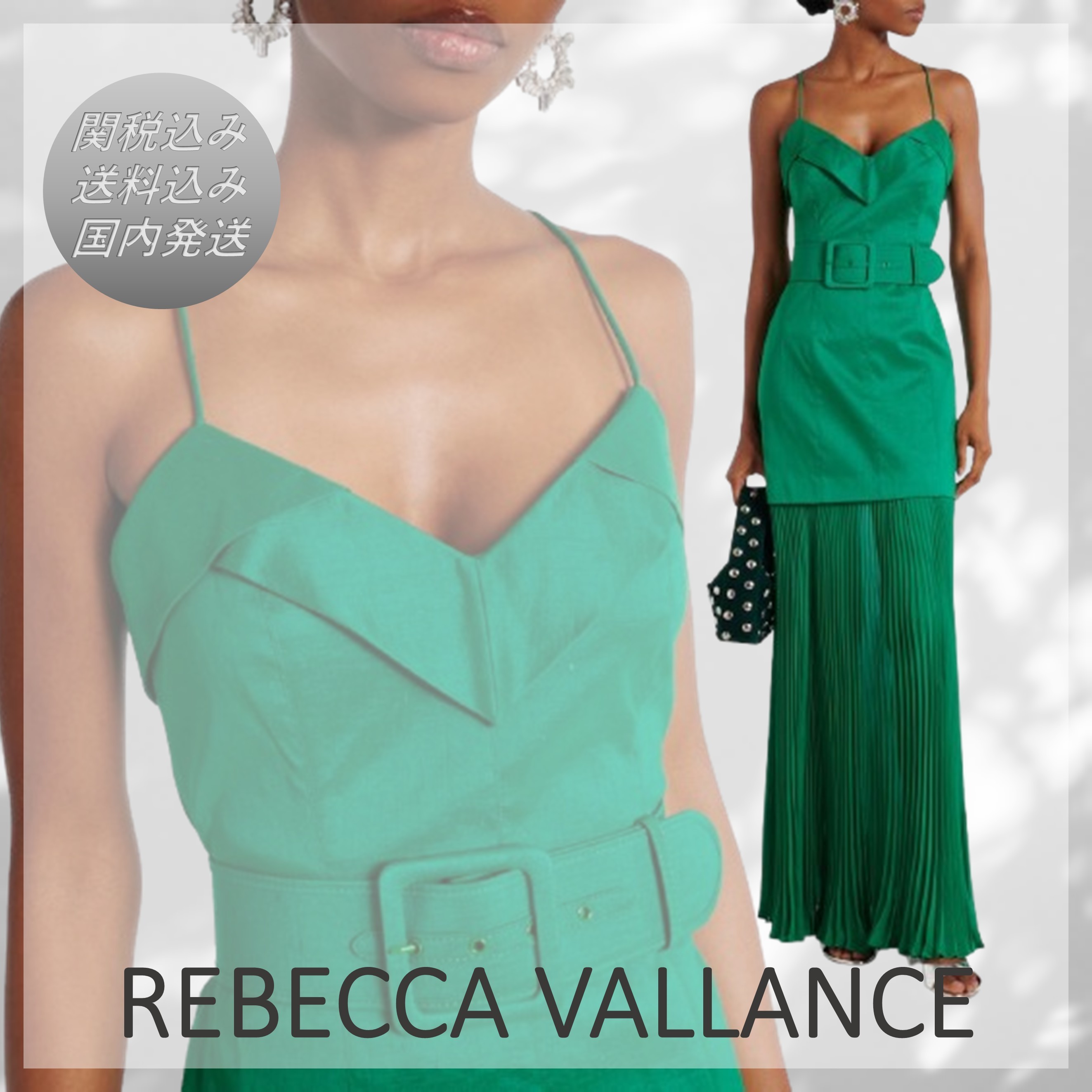 送料関税込■REBECCA VALLANCE■ベルト付きプリーツマキシドレス