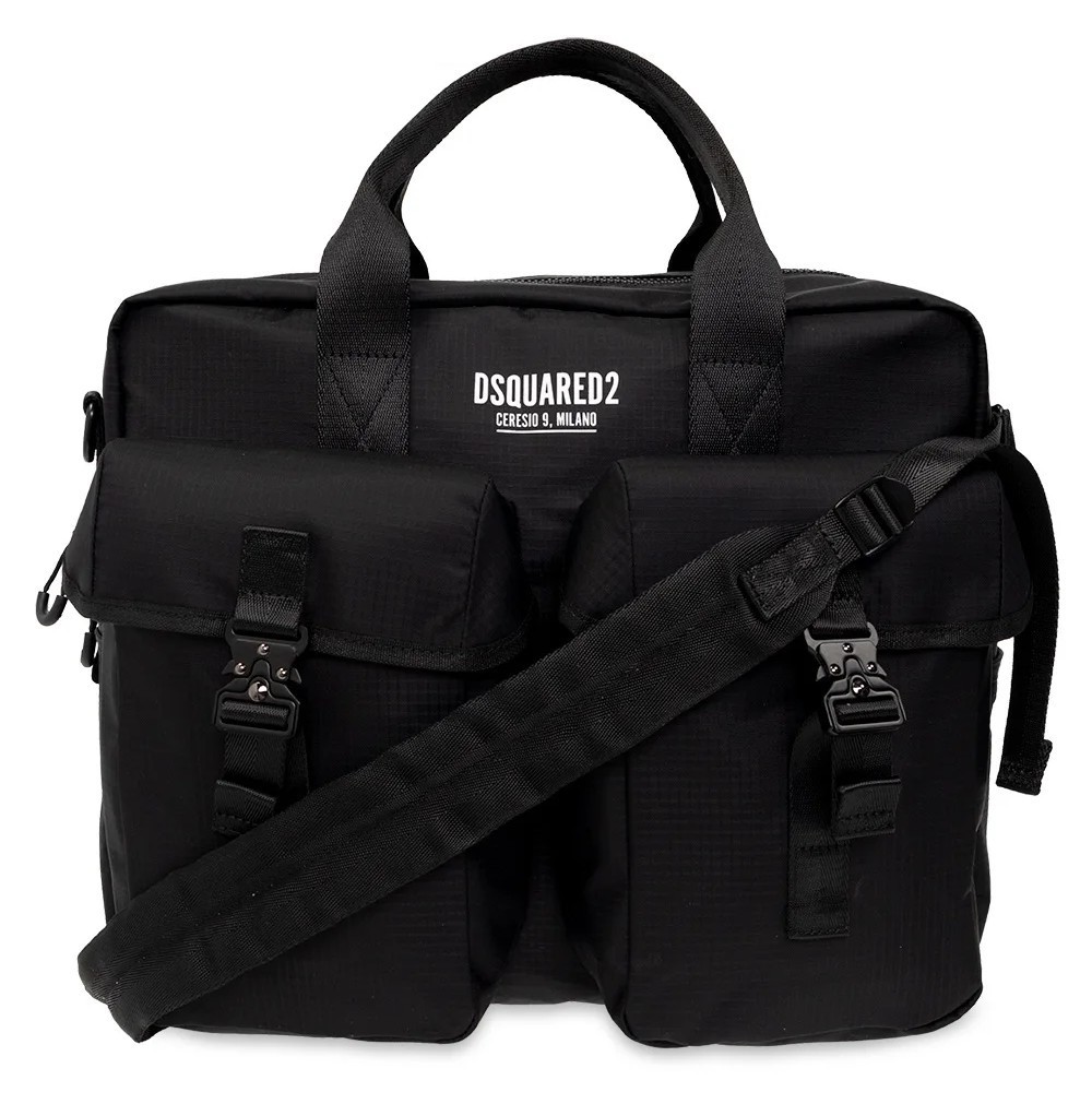 関税込 Dsquared2 ロゴ プリント ジップ ラップトップ バッグ
