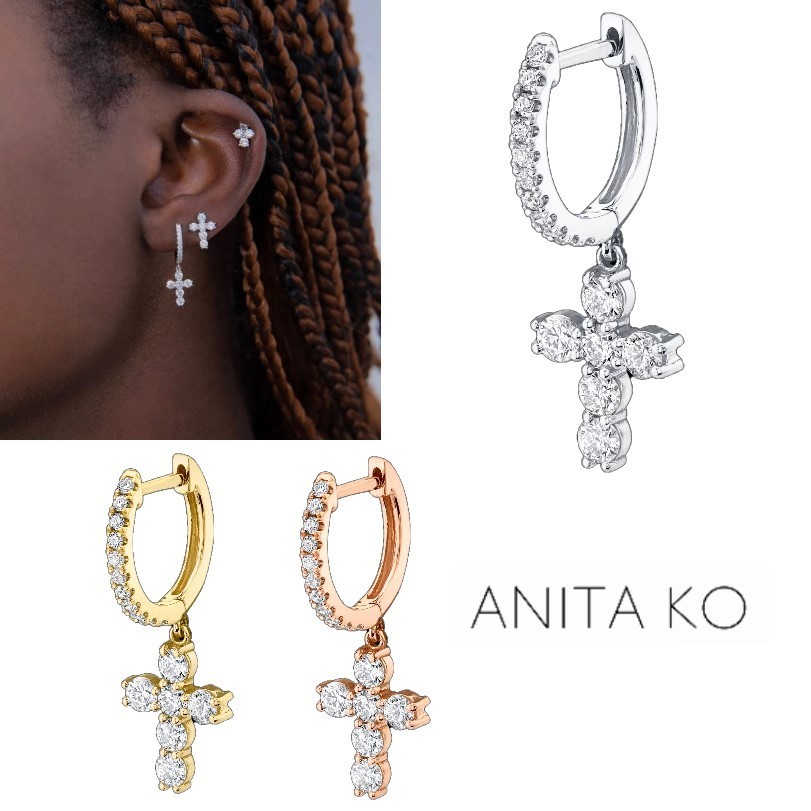 国内発| ANITA KO Diamond Cross ダイヤモンド シングルピアス
