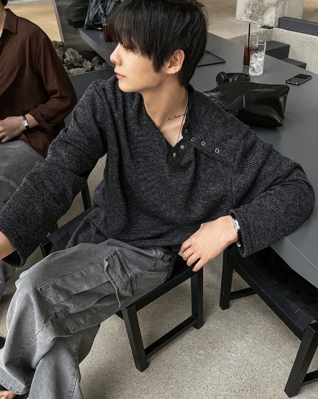 [COSYHARU公式]open five button golgi round knit