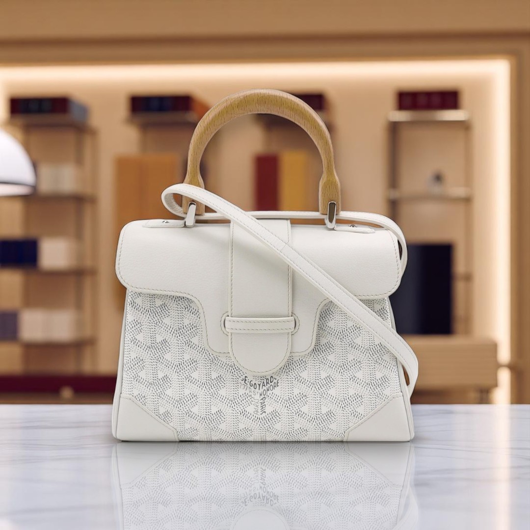 レア【GOYARD】ホワイト レザー SAIGON ミニ ハンドバッグ