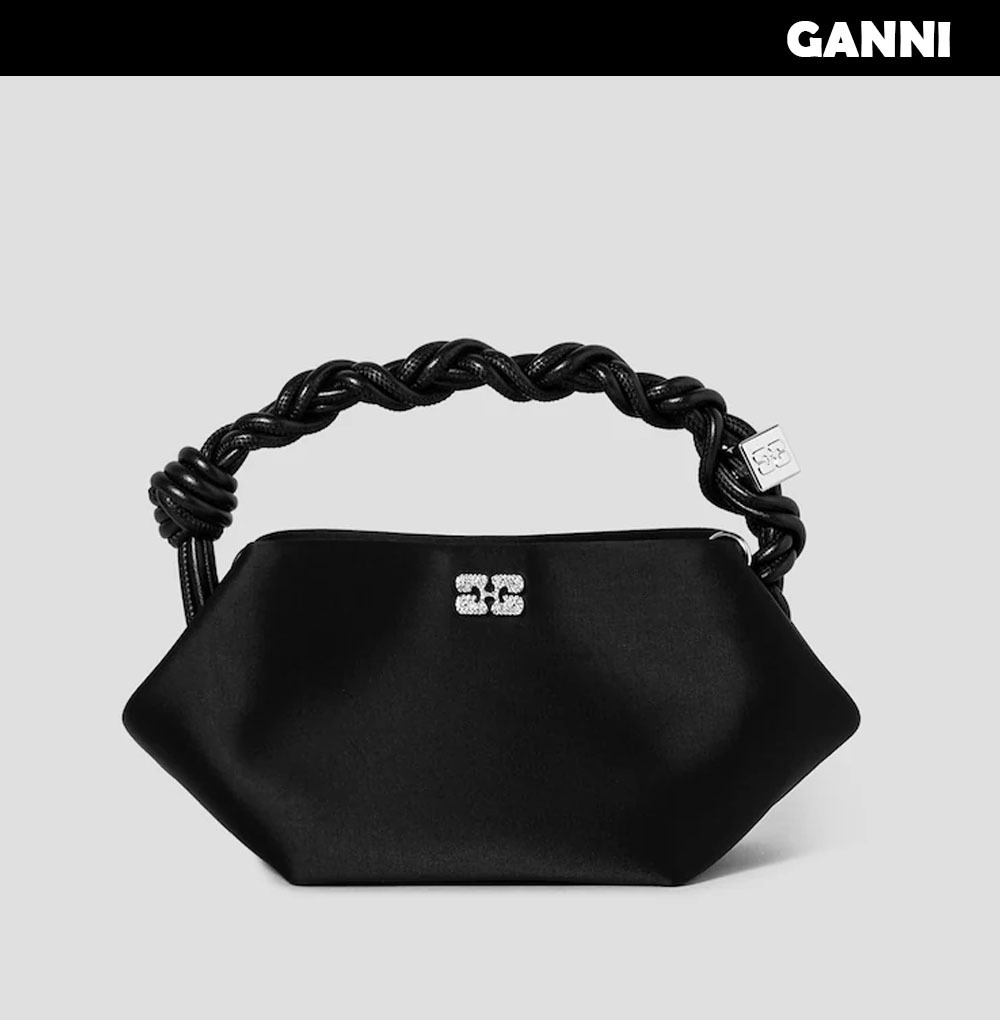Ganni■ Bou Bag Mini Soir Satin - Black