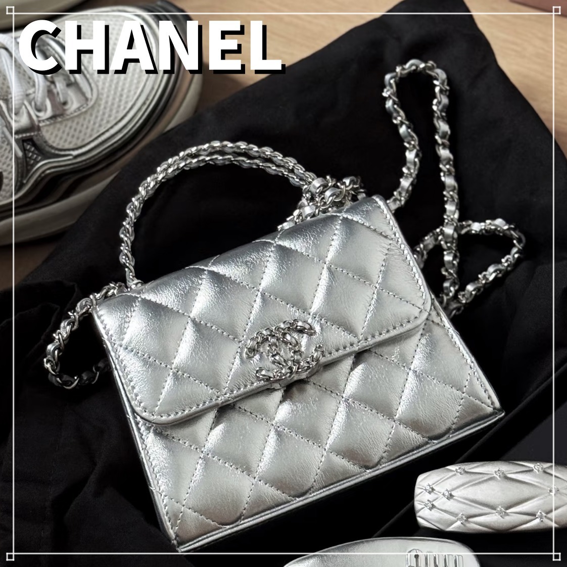 人気 CHANEL ミニバッグ チェーン クラッチ シルバー ショルダー