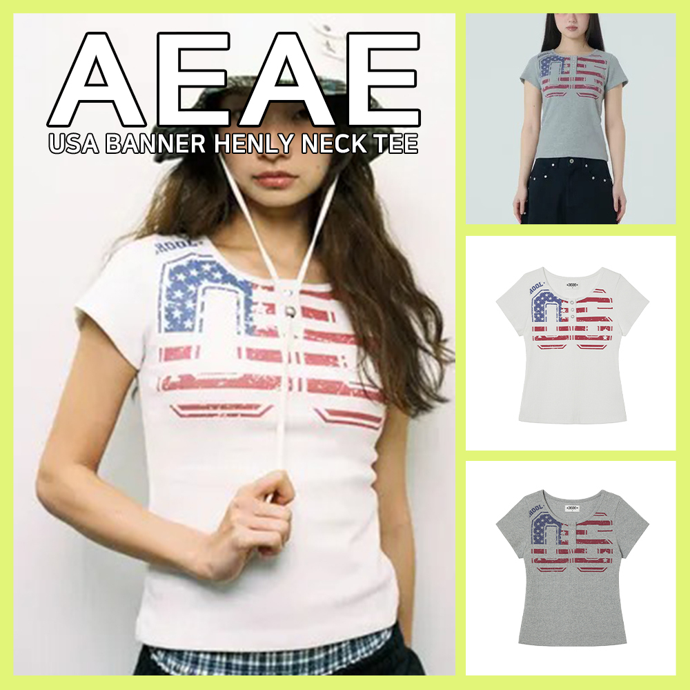 ●大人気【AEAE】USA BANNER HENLY NECK TEE 半袖Tシャツ