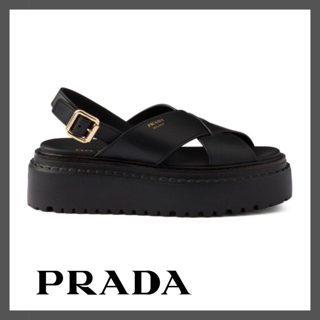 関税込！【PRADA】プラダ レザーサンダル ブラック