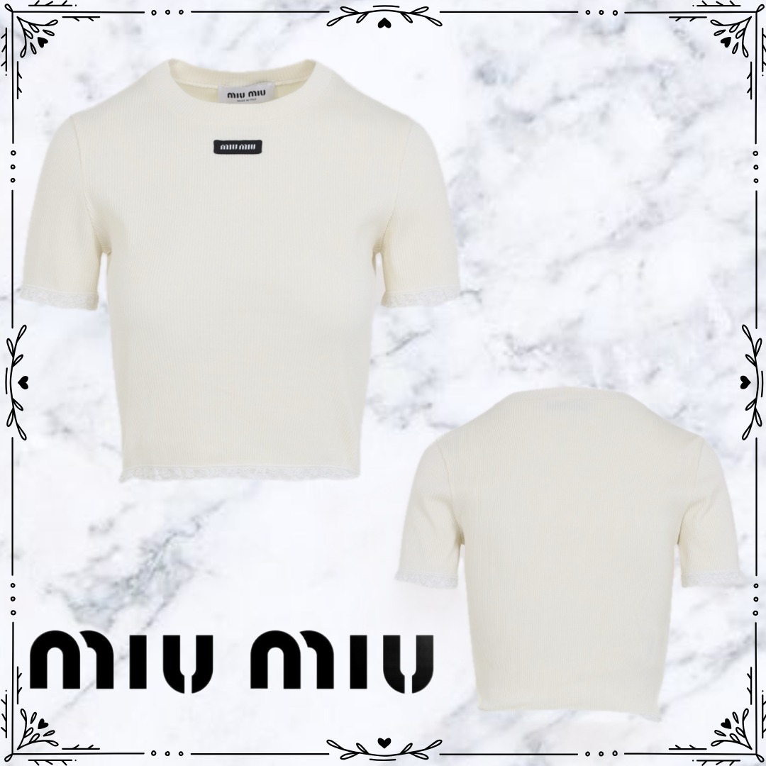 ★MIU MIU★ アイボリー コットン Tシャツ ロゴ MJN580SOOO17Z9
