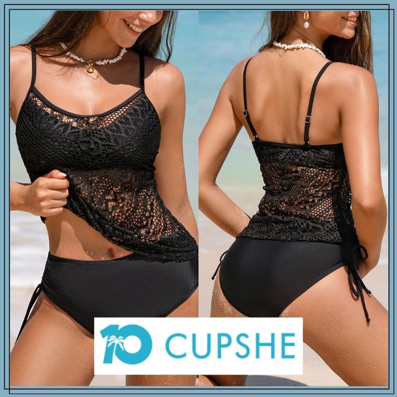 送関込み【CUPSHE】 セレニティサンズ ブラックタンキニセット