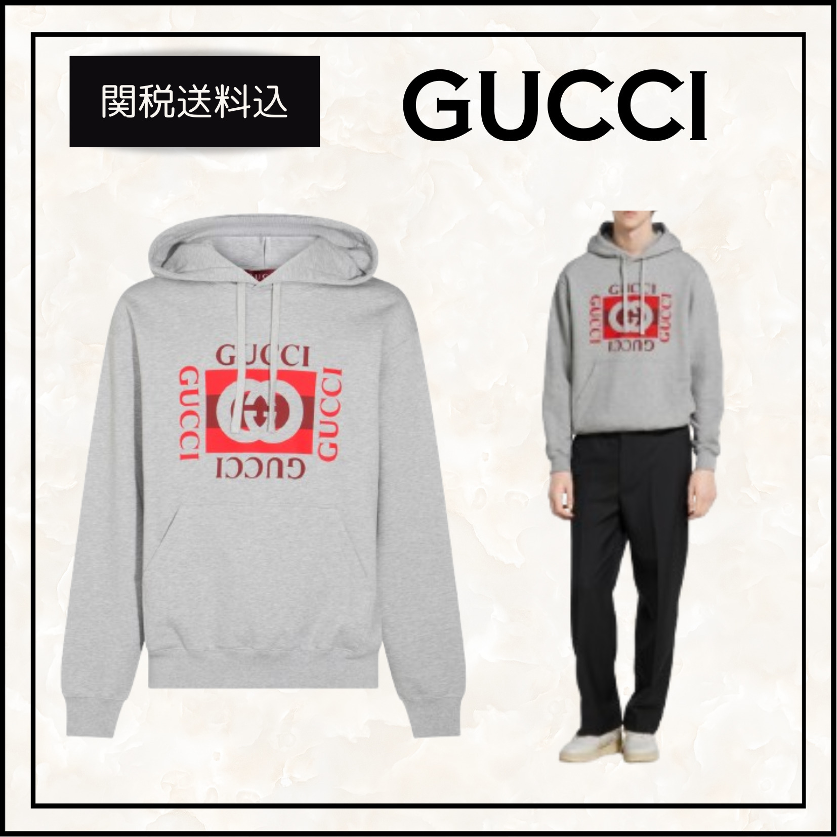 関税送料込★GUCCI コットンジャージープリントスウェットシャツ