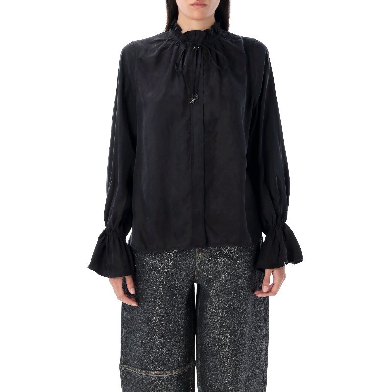 Tシャツ・カットソー Ganni FW25 TIE STRING SHIRT (W08567071 099)