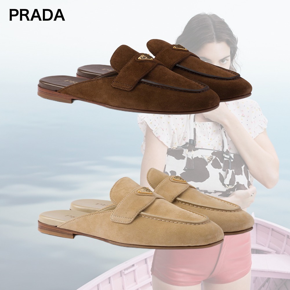 【希少】PRADA ロゴ入り ラバーソール スエード スリッパ 2色