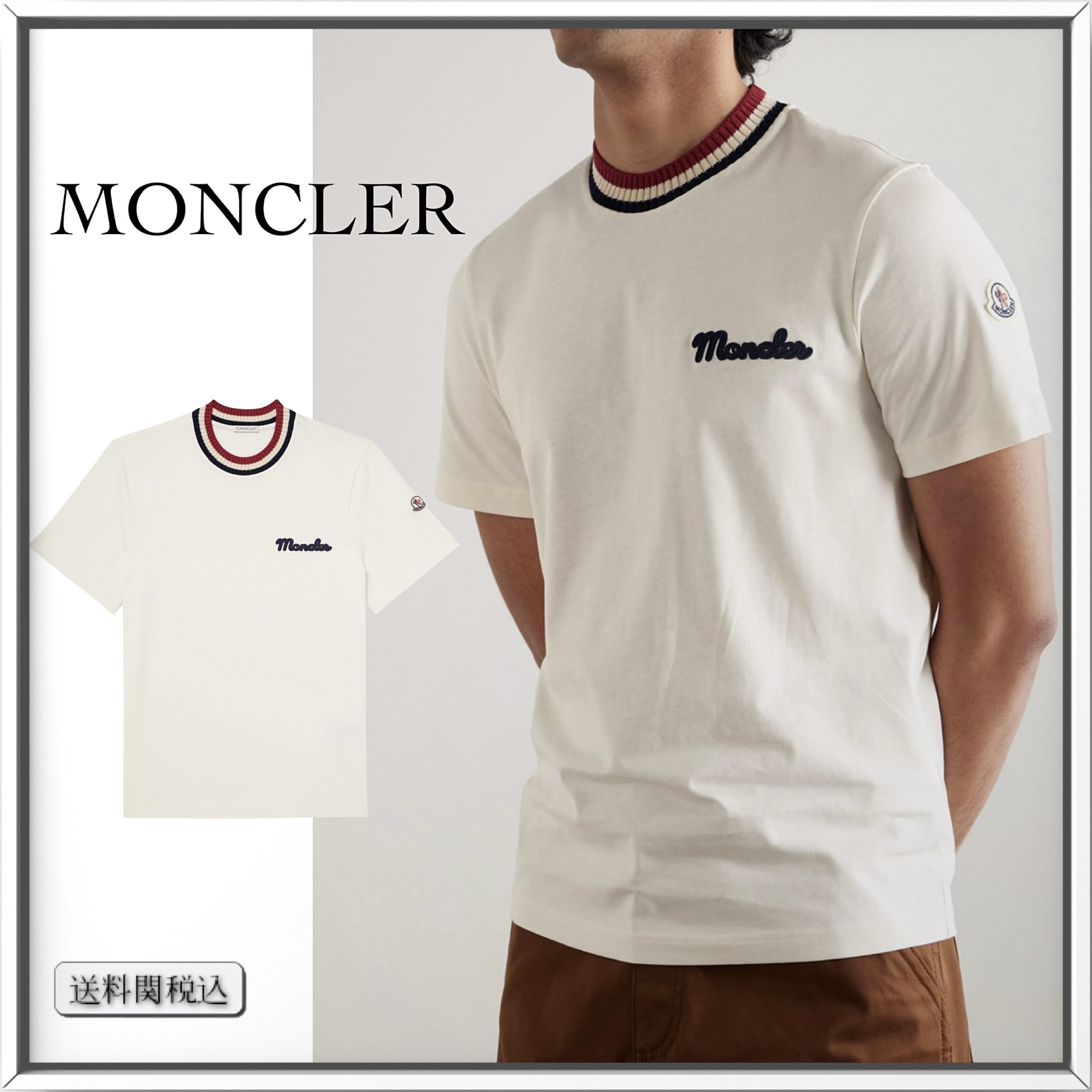 MONCLER ロゴ ストレッチニットトリム コットン Tシャツ
