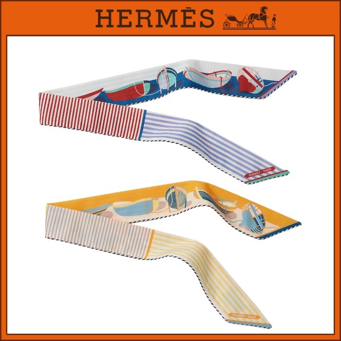 ☆HERMES☆タラッサ柄ツイリーリボン 100％コットン