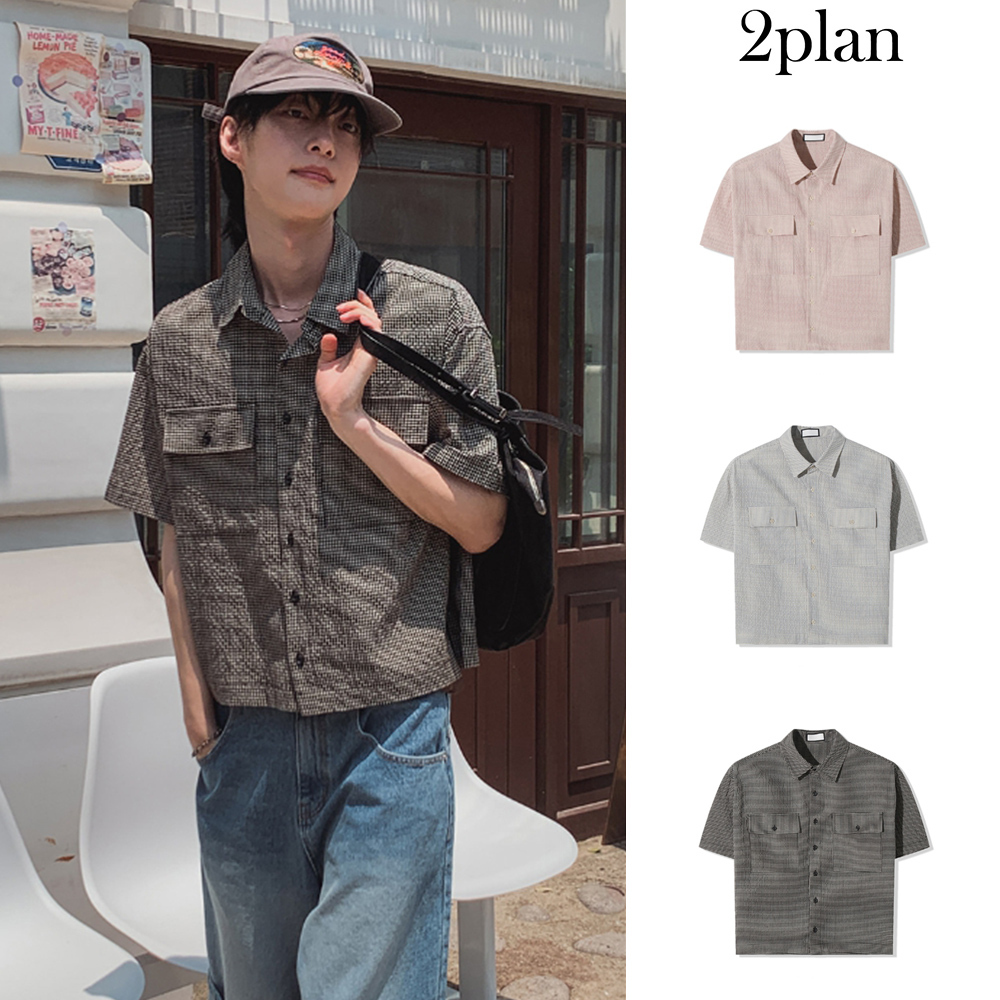 【2plan】Robre double crop check short sleeve shirt