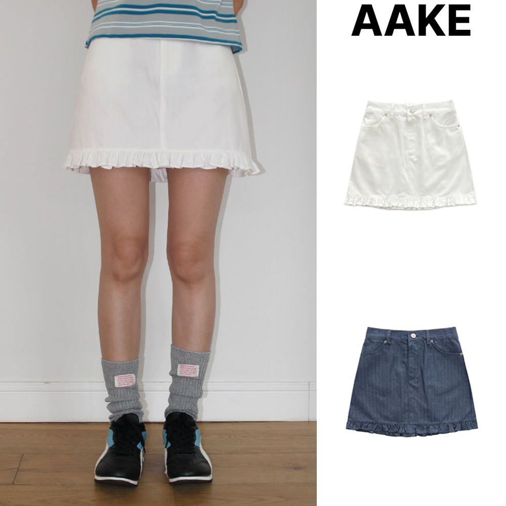 【AAKE】LINEN FRILL MINI SKIRT