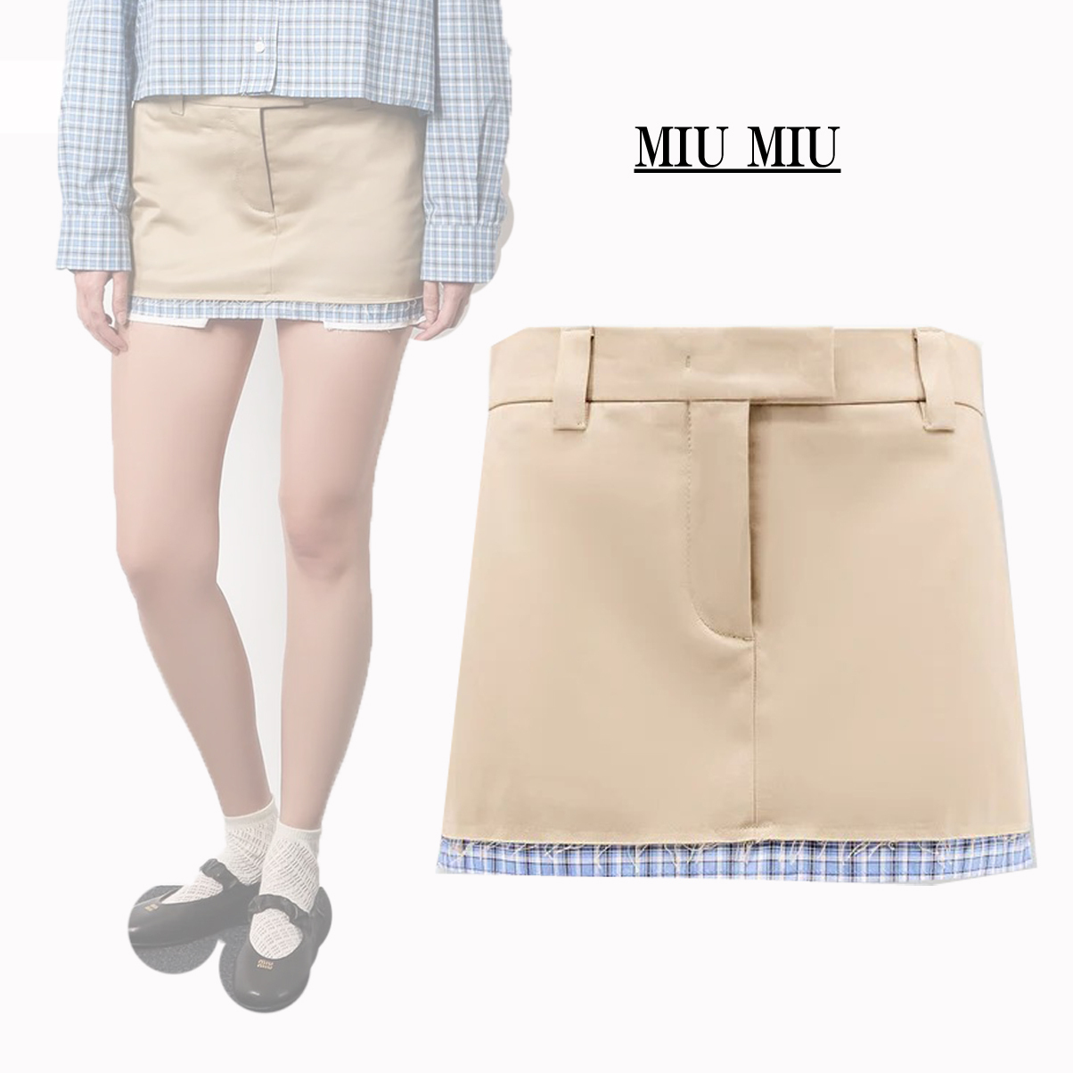 MiuMiu ミュウミュウ チノ ミニスカート コットン チェック