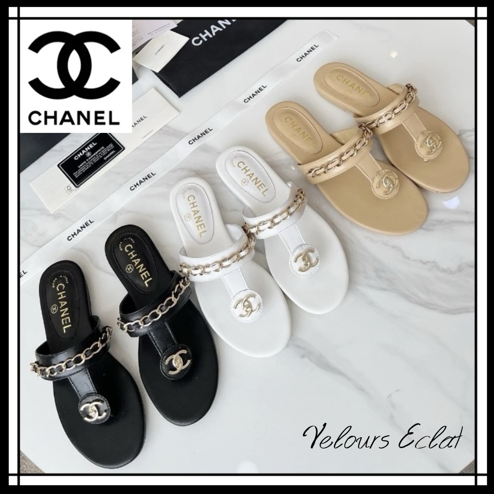 履き心地軽やか【CHANEL】チェーンディテール フラットサンダル
