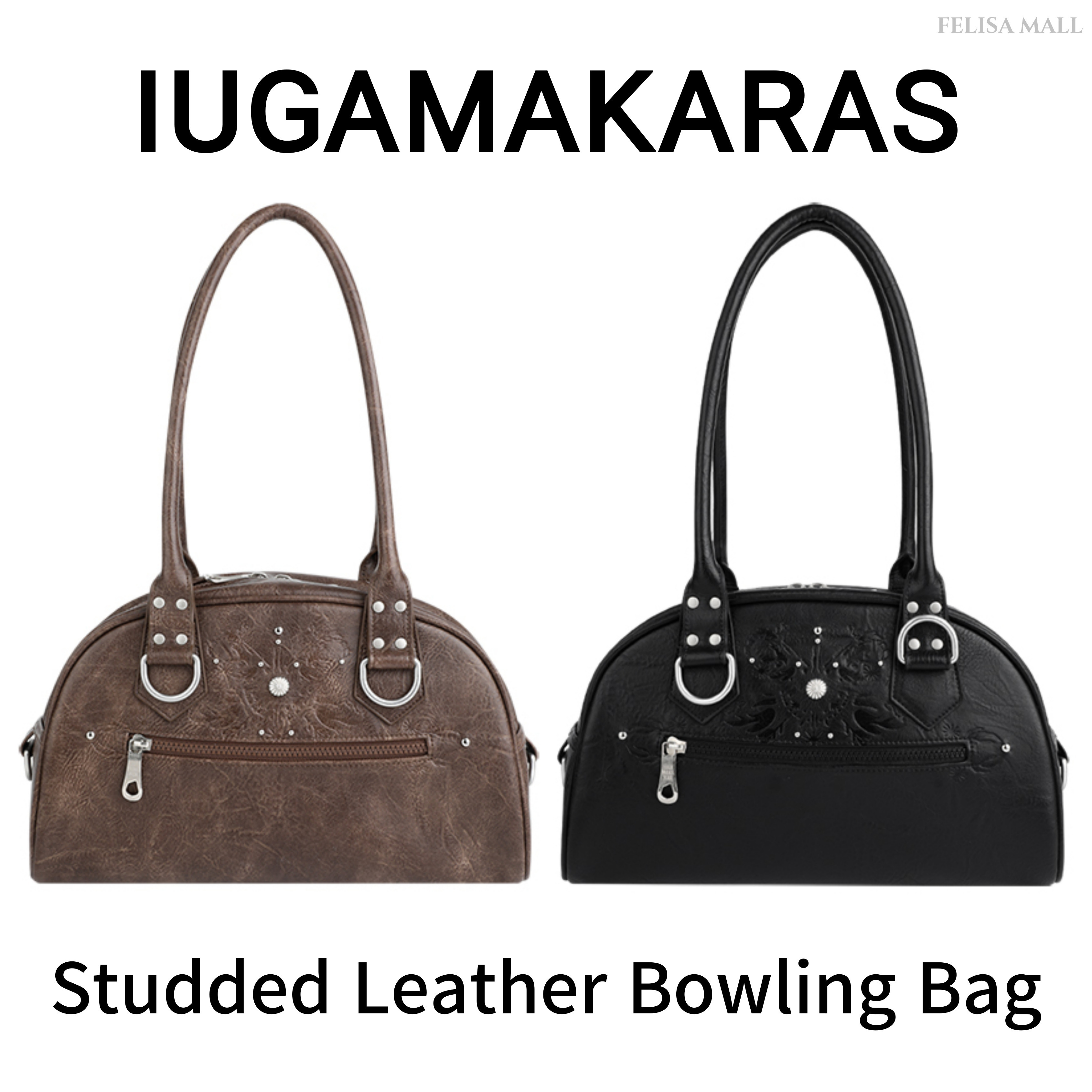 [IUGAMAKARAS] Studded Leather Bowling Bag 人気 韓国バッグ