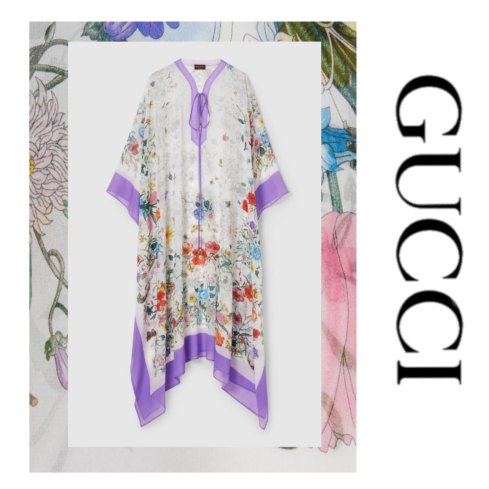 注目の新作♪【GUCCI】プリントシルクケープドレス