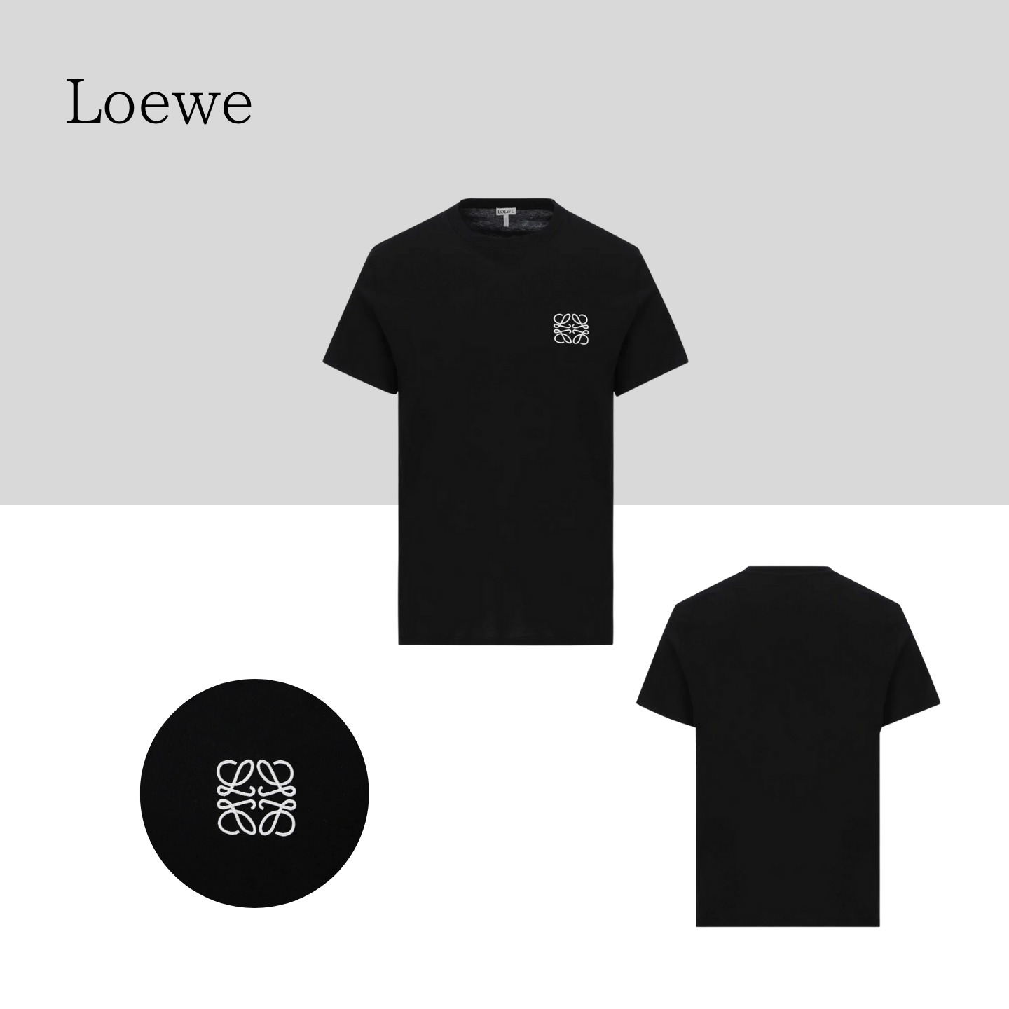 ロエベ ロゴ エンブロイダリー クルーネック Tシャツ ブラック