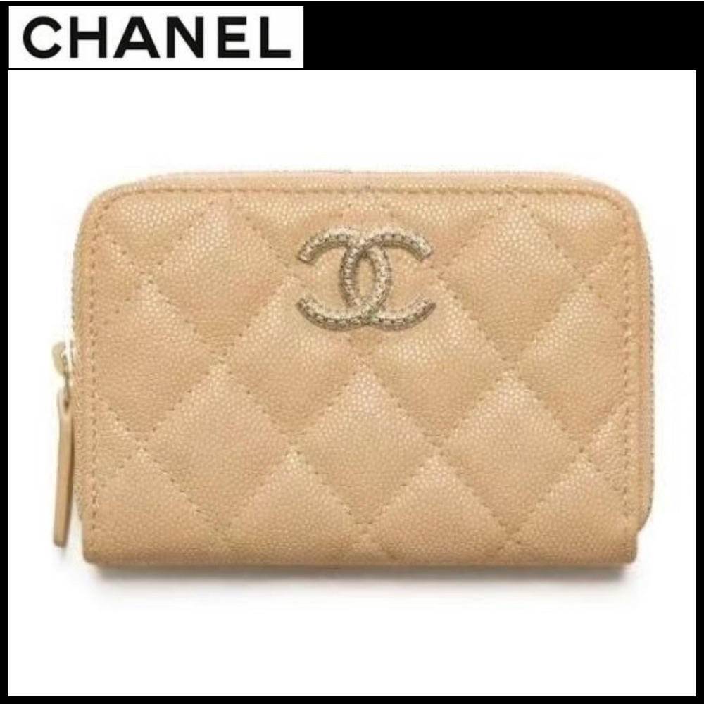 美学が息づく【CHANEL】ジップコインパース ベージュ キャビア