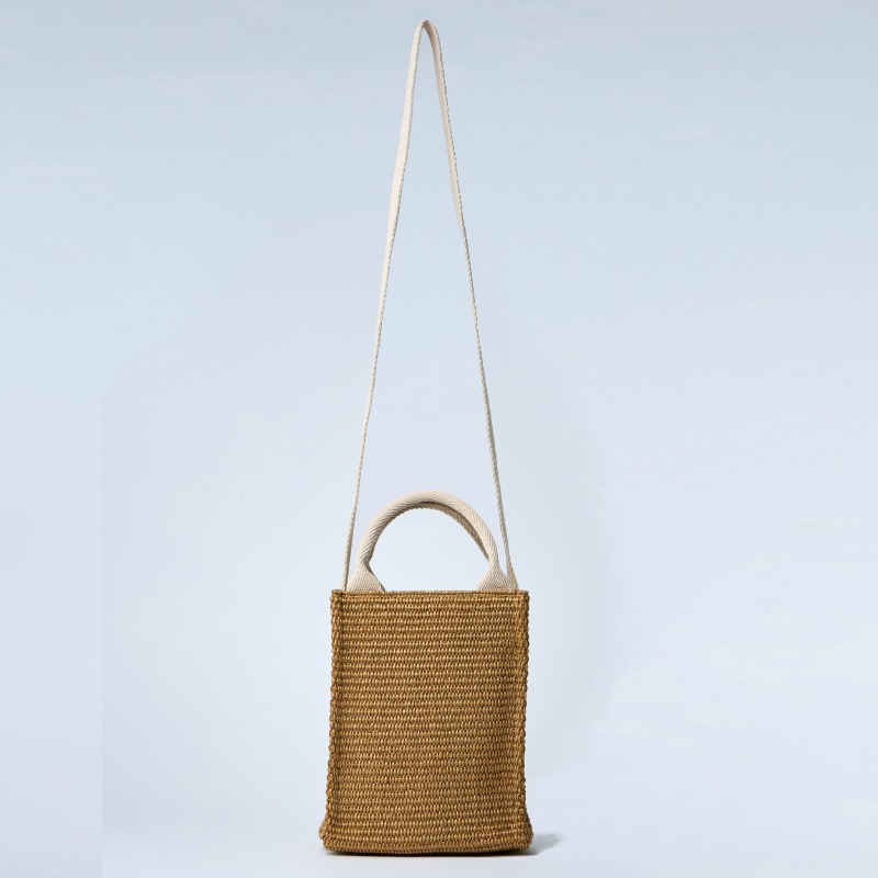 関税込《MARNI》ブラウン ラフィアエフェクトミニトートバッグ