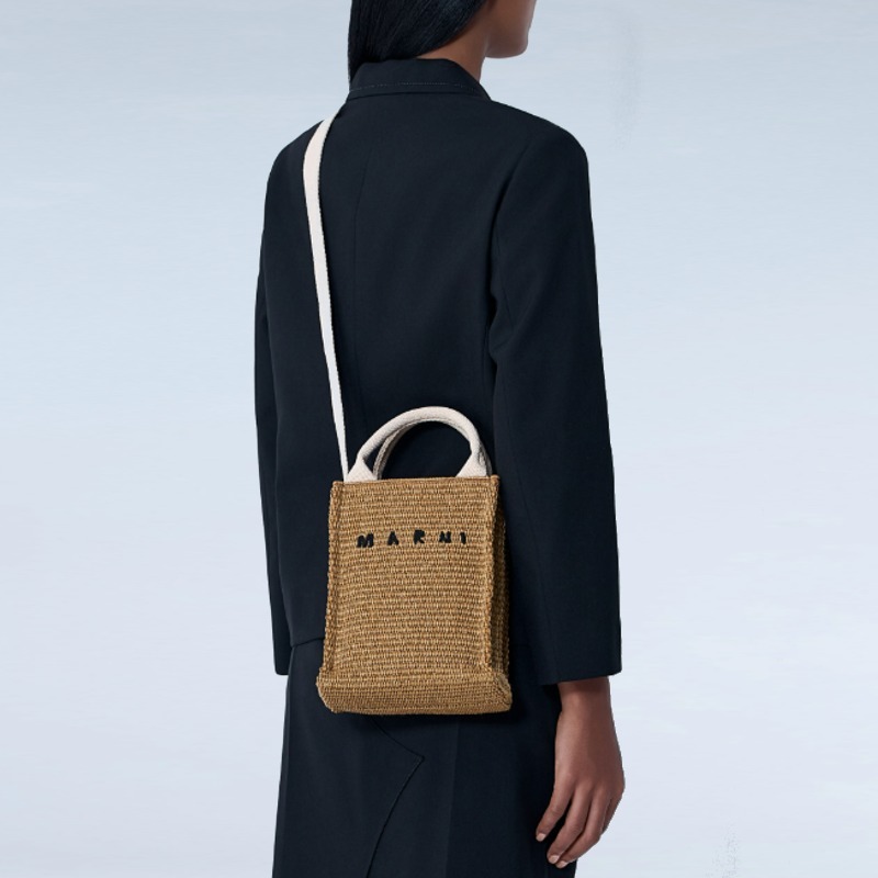 関税込《MARNI》ブラウン ラフィアエフェクトミニトートバッグ