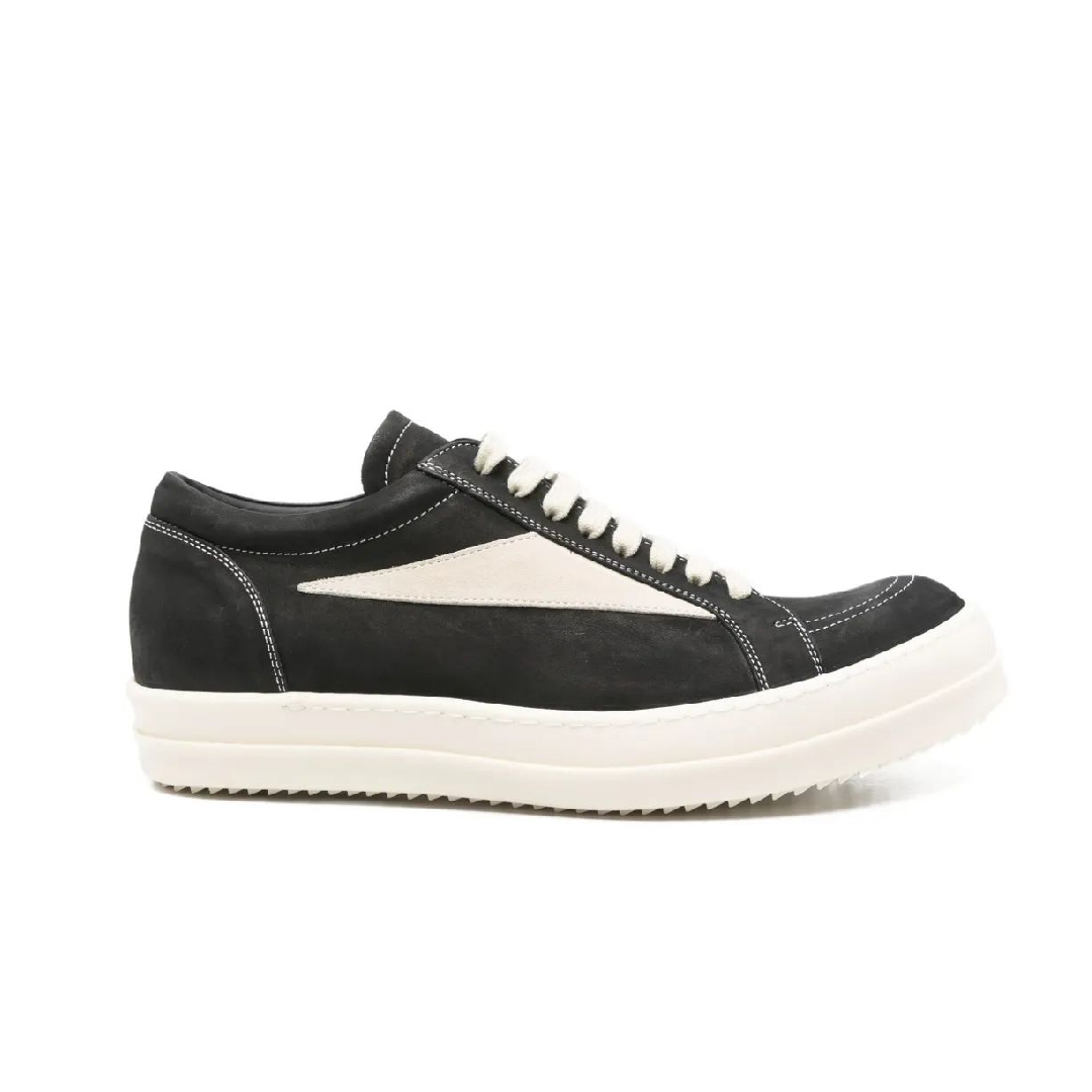 Rick Owens ブラック レザーパネル lace-up スニーカー メンズ