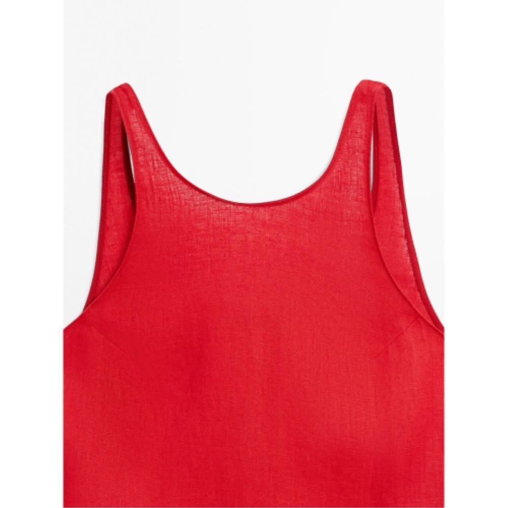 ◆Massimo Dutti◆ 100 Linen Round Neck Midi Dress