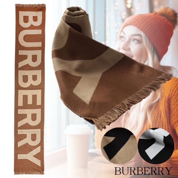 上質♪BURBERRY◆バーバリー ウール ロゴ ロングマフラー