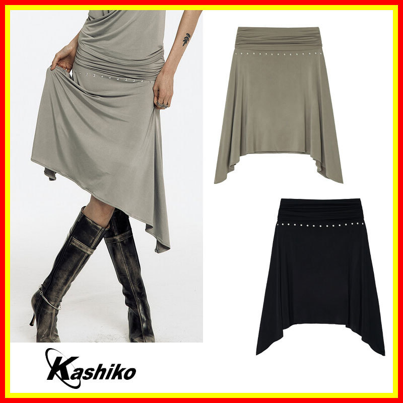 [Kashiko] Stud Drape Flare Skirt /追跡付