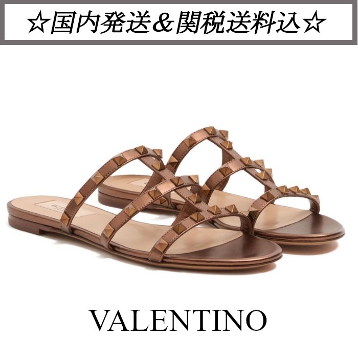 ☆大人気ライン☆ VALENTINO ROCKSTU LEATHER FLAT SANDALS