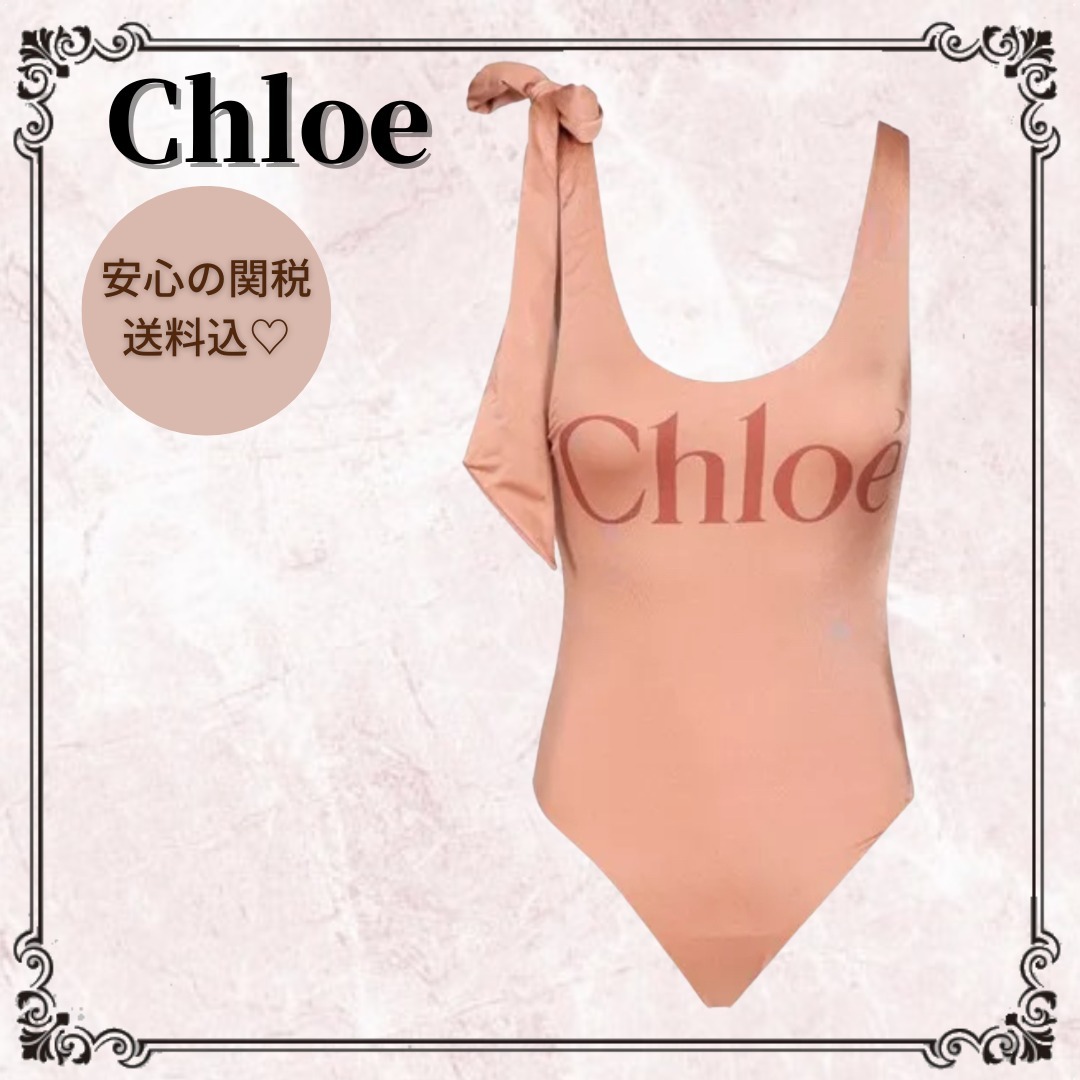 関税込◇*Chloe*ノットストラップ ワンピース ロゴ スイムスーツ